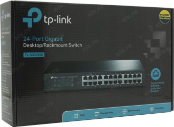 TP-Link TL-SG1024D 24-port Gigabit Desktop/Rachmount Switch, 24 10/100/1000M RJ45 ports, 13-inch steel case от магазина РЭССИ