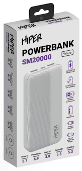 Мобильный аккумулятор Hiper SM20000 20000mAh 2.4A 2xUSB белый (SM20000 WHITE) от магазина РЭССИ