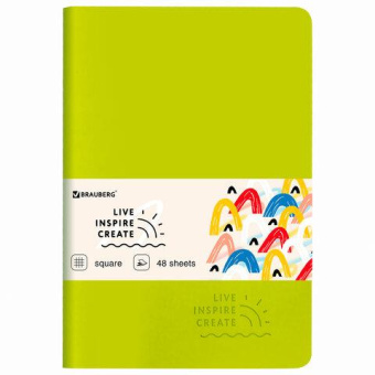 Тетрадь BRAUBERG RAINBOW A5 147x210 мм 48 листов сшивка клетка кожзам SoftTouch салатовый 403878 от магазина РЭССИ