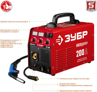 Сварочный полуавтомат Зубр ПС-200 инвертор MIG-MAG/ММА DC 6.4кВт от магазина РЭССИ