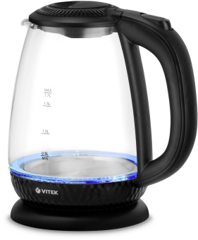 Чайник электрический Vitek VT-7074 1.7л. 2200Вт прозрачный/черный корпус: стекло/пластик от магазина РЭССИ