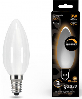 Лампа светодиодная Gauss Filament 103201109-D 9Вт цок.:E14 свеча 220B 3000K св.свеч.бел.теп. (упак.:10шт) от магазина РЭССИ
