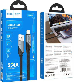 Кабель Hoco U119 Machine iP USB (m)-Lightning (m) 1.2м черный коробка плоский от магазина РЭССИ