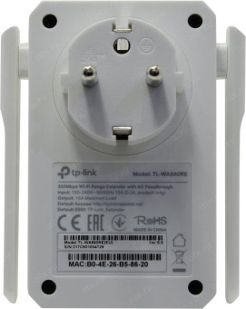 TP-Link TL-WA860RE 300Mbps Wireless N Wall Plugged Range Extender with AC Passthrough, QCA(Atheros), 2T2R, 2.4GHz, 802.11n/g/b, 1 100/10Mbps LAN port, Ranger Extender button, Range extender mode, 2 fixed antennas,  support IGMP Snooping for IPTV от магазина РЭССИ