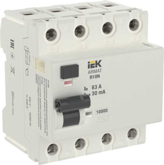 ARMAT Выключатель дифференциального тока R10N 4P 63А 30мА тип AC IEK от магазина РЭССИ