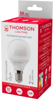 Лампа светодиодная Thomson TH-B2315 6Вт цок.:E14 шар 220B 6500K св.свеч.бел.хол. Globe (упак.:1шт) от магазина РЭССИ