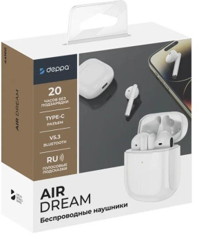 Гарнитура вкладыши Deppa Air Dream белый беспроводные bluetooth в ушной раковине (44160) от магазина РЭССИ
