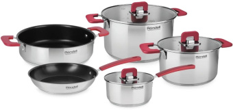 Набор 8 предметов: Кастрюли с/кр 20 см (3,0л), 24 см (5,6л), ковш с/кр 16 см (1,4л), сотейник б/кр 2 от магазина РЭССИ