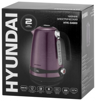 Чайник электрический Hyundai HYK-S4800 1.7л. 2200Вт фиолетовый/черный (корпус: металл) от магазина РЭССИ