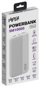 Мобильный аккумулятор Hiper SM10000 10000mAh 2.4A 2xUSB белый (SM10000 WHITE) от магазина РЭССИ