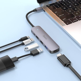 Разветвитель USB-C Hoco HB27 4порт. серый от магазина РЭССИ
