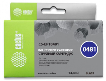Картридж струйный Cactus CS-EPT0481 T0481 черный (16мл) для Epson Stylus Photo R200/R220/R300/R320/R340/RX500/RX600/RX620/RX640 от магазина РЭССИ
