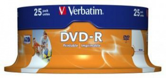 Диск DVD-R Verbatim 4.7Gb 16x Cake Box (25шт) Printable (43538) от магазина РЭССИ