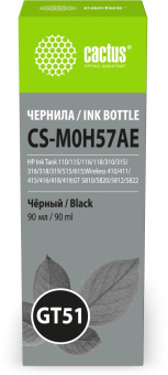 Чернила Cactus CS-M0H57AE GT51 черный 90мл для HP Ink Tank 110/115/116/118/310/315/316/318/319/515/615;Wireless 410/411/415/416/418/419;GT5810/5820/5812/5822 от магазина РЭССИ