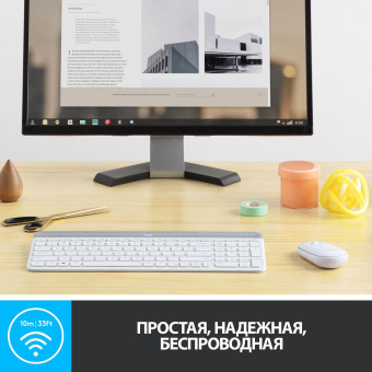 Клавиатура + мышь Logitech Combo MK470 клав:белый/серый мышь:белый USB беспроводная slim (920-009207) от магазина РЭССИ