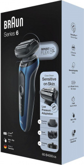 Бритва сетчатая Braun Series 6 60-B4500cs реж.эл.:3 питан.:аккум. черный/синий от магазина РЭССИ