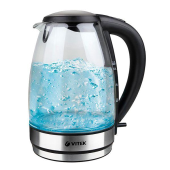Чайник электрический Vitek VT-7046 1.7л. 2200Вт серебристый/черный корпус: стекло (7046-VT-01) от магазина РЭССИ