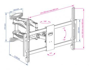 Кронштейн для телевизора Kromax ATLANTIS-35 new черный 22"-65" макс.50кг настенный поворотно-выдвижной и наклонный от магазина РЭССИ