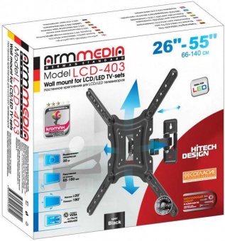Кронштейн для телевизора Arm Media LCD-403 new черный 26"-55" макс.30кг настенный поворот и наклон от магазина РЭССИ