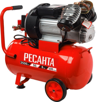 Компрессор поршневой Ресанта КП-50/400М масляный 400л/мин 50л 2500Вт красный/черный от магазина РЭССИ