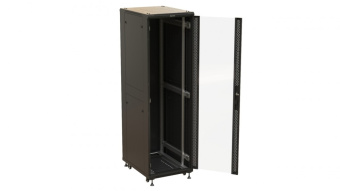 Шкаф серверный Hyperline (TTBR-4261-AS-RAL9004) напольный 42U 600x1000мм пер.дв.стекл задн.дв.спл.стал.лист 2 бок.пан. 800кг черный 910мм 2055мм IP20 сталь от магазина РЭССИ