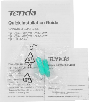 Коммутатор Tenda TEF1110P-8-63W (L2) 10x100Мбит/с 8PoE 58W неуправляемый от магазина РЭССИ