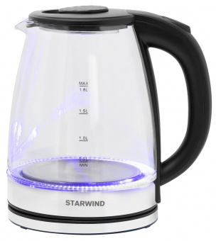 Чайник электрический Starwind SKG2050 1.8л. 1800Вт черный/серебристый (корпус: стекло) от магазина РЭССИ
