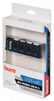Разветвитель USB 3.0 Buro BU-HUB4-U3.0-L 4порт. черный от магазина РЭССИ