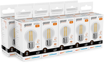 Лампа филам. Gauss Filament 10Вт цок.:E27 шар св.свеч.бел.теп. (упак.:10шт) (52210) от магазина РЭССИ
