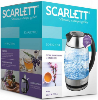 Чайник электрический Scarlett SC-EK27G94 1.7л. 2200Вт нержавеющая сталь (корпус: стекло) от магазина РЭССИ