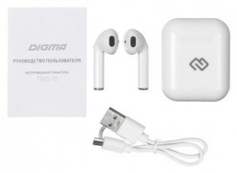 Гарнитура вкладыши Digma TWS-10 белый беспроводные bluetooth в ушной раковине (I9SW) от магазина РЭССИ