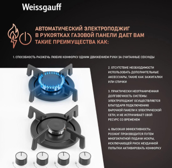 Газовая варочная поверхность Weissgauff HGG 640 WGV белый от магазина РЭССИ