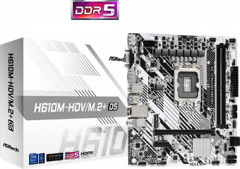 Материнская плата Asrock H610M-HDV/M.2+ D5 Soc-1700 Intel H610 2xDDR5 mATX AC`97 8ch(7.1) GbLAN+VGA+HDMI+DP от магазина РЭССИ