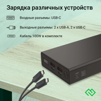 Мобильный аккумулятор Digma DGPD100WA 20000mAh QC3.0/PD3.0 100W 5A 2xUSB-A/2xUSB-C черный (DGPD20A100ABK) от магазина РЭССИ