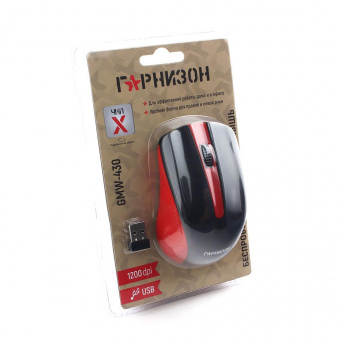 Мышь беспроводная Гарнизон GMW-430R чип X черный/красный 1200 DPI 2 кн.+ колесо-кнопка блистер от магазина РЭССИ