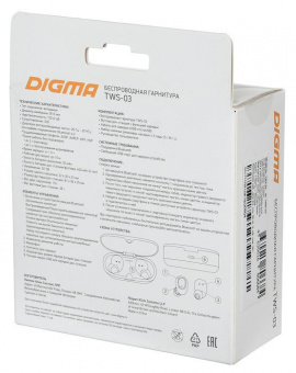 Гарнитура вкладыши Digma TWS-03 черный беспроводные bluetooth в ушной раковине (TS31) от магазина РЭССИ