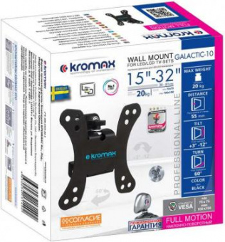 Кронштейн для телевизора Kromax GALACTIC-10 черный 15"-32" макс.20кг настенный поворот и наклон от магазина РЭССИ