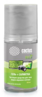 Чистящий набор (салфетка + гель) Cactus CS-S3004E для экранов и оптики 1шт 18x18см 200мл от магазина РЭССИ
