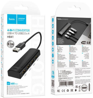 Разветвитель USB Hoco HB41 4порт. черный от магазина РЭССИ