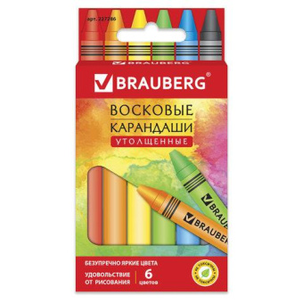 Восковые карандаши BRAUBERG утолщенные "АКАДЕМИЯ" НАБОР 6 цв. 227286 от магазина РЭССИ