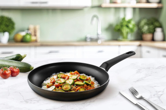 Сковорода Tefal Easy Plus 04237128 круглая 28см покрытие: Titanium ручка несъемная (без крышки) черный (9100054097) от магазина РЭССИ