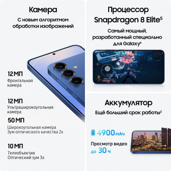 Смартфон Samsung SM-S936B Galaxy S25+ 256Gb 12Gb синий моноблок 3G 4G 2Sim 6.7" 1440x3120 Android 15 50Mpix 802.11 a/b/g/n/ac/ax/be NFC GPS GSM900/1800 GSM1900 TouchSc Protect от магазина РЭССИ