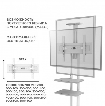 Подставка для телевизора Onkron TS1552 белый 40"-70" макс.60.5кг напольный мобильный от магазина РЭССИ