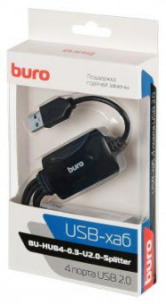 Разветвитель USB 2.0 Buro BU-HUB4-0.3-U2.0-Splitter 4порт. черный от магазина РЭССИ