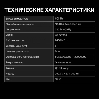 Микроволновая Печь Hyundai HYM-D2079 23л. 800Вт черный от магазина РЭССИ