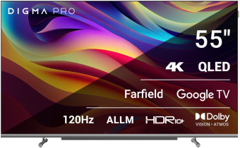 Телевизор QLED Digma Pro 55" QLED 55L Google TV Frameless черный/серебристый 4K Ultra HD 120Hz HSR DVB-T DVB-T2 DVB-C DVB-S DVB-S2 USB WiFi Smart TV от магазина РЭССИ