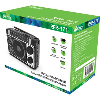 Радиоприемник портативный Ritmix RPR-171 черный USB microSD от магазина РЭССИ