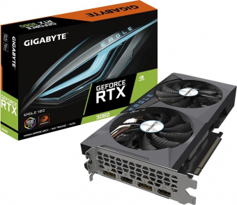 Видеокарта Gigabyte PCI-E 4.0 GV-N3060EAGLE-12GD 2.0 NVIDIA GeForce RTX 3060 12288Mb 192 GDDR6 1777/15000 HDMIx2 DPx2 HDCP Ret от магазина РЭССИ