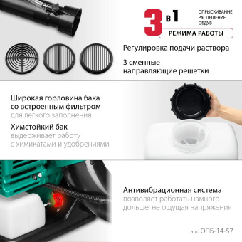 Опрыскиватель Зубр ОПБ-14-57 бенз. ранц. 14л зеленый от магазина РЭССИ