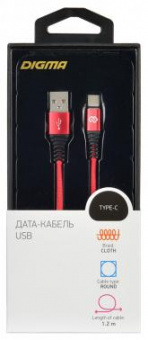 Кабель Digma TYPE-C-1.2M-BRAIDED-R USB (m)-USB Type-C (m) 1.2м красный от магазина РЭССИ
